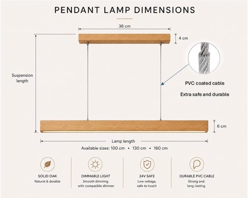 Linear Pendant Light Minimalist Solid Oak Pendant Lamp with LED Strip & Remote Dimmer Control zdjęcie 17