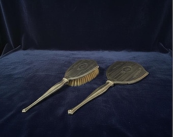Antique Sterling Silver Vanity Mirror & Brush Set – Victorian Floral Engraved – Vintage Dressing Table Set