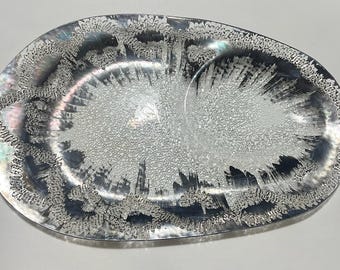 Vintage Dorothy Thorpe Atomic Splash Sterling Overlay Glass Serving Dish