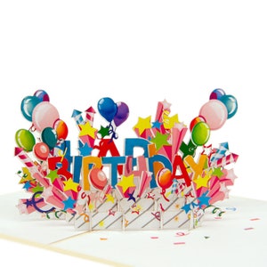Gelukkige verjaardagskaart | Verjaardagskaart voor hem of haar | 3D-verjaardagskaart | Happy Birthday Doos met ballonnen 3D