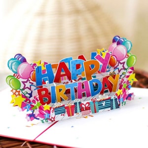 Carte pop-up avec texte joyeux anniversaire (rouge)