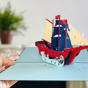 Carte pop-up de bateau pirate | de bateau |  Carte pop-up Nouveau voyage | Cartes de fête des pères | Carte pop-up porte-bonheur | Carte pop-up anniversaire