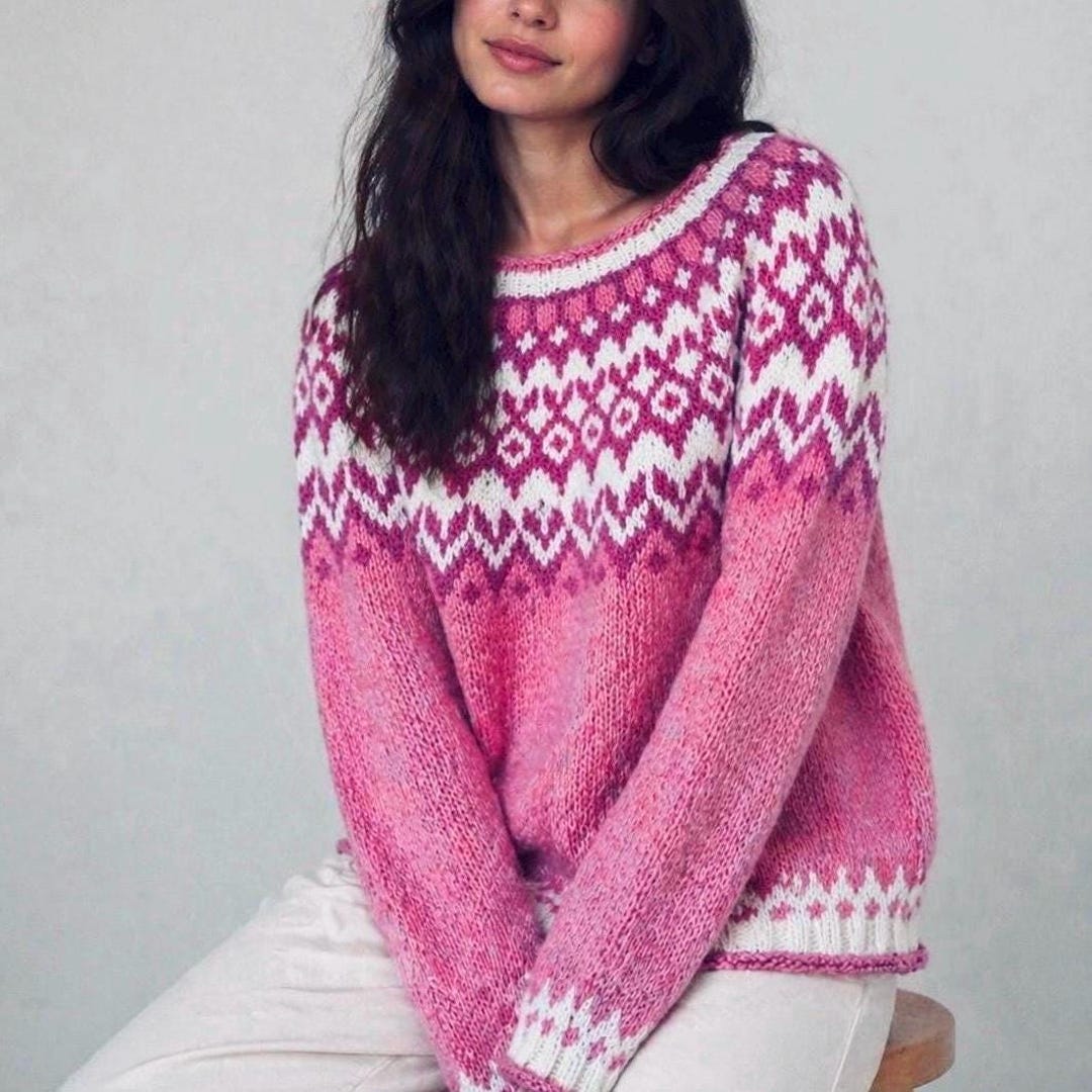 Pink Riddari Icelandic Lettlopi Wool Sweater, Hand Knit Nordic