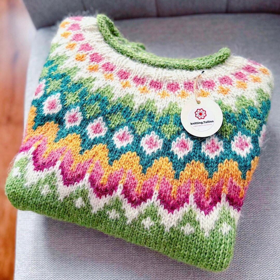 Ready To Ship Spring Green Riddari Sweater Size L Hand Knit Icelandic ready-to-ship-spring-green-riddari-sweater-size-l-hand-knit-icelandic