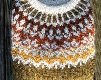 Icelandic Sweater AFMAELI Womens Nordic Lopi Wool Jumper Fair Isle Hand Knit Norway Pullover Norwegian Sweater Scandinavian Gift for Her