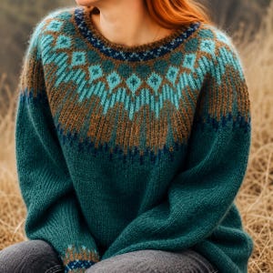 Pull en laine islandaise hopi, Lettlopi Loapeysa norvégien en tricot à la main, pull scandinave jacquard, pull nordique personnalisé