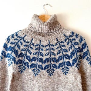 Beige Icelandic Sweater KRISTTJØRN Womens Turtleneck Wool Fair Isle Jumper Scandinavian Lopapeysa Nordic Pullover Hand Knit Gift for Her