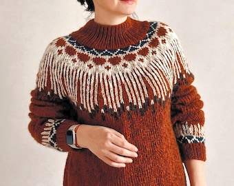 Hopi Isländischer Lettlopi Wollpullover, Handgestrickter Nordischer Lopapeysa, Rustikaler Skandinavischer Fair Isle Pullover