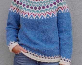 RIDDARI Suéter islandés Lopapeysa Nordic Pure Wool Fair Isle Jersey tejido a mano Escandinavo Outdoor Nature Jumper-Hecho a pedido