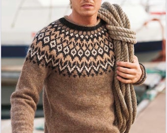 Icelandic Sweater for Men RIDDARI Hand Knit Nordic Lopi Wool Iceland Lopapeysa Scandinavian Hand Knit Norway Jumper Norwegian Gift for Men