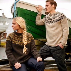Icelandic Sweater TINDAFELL Autumn Unisex Norwegian Pure Wool Fair Isle Lopi Lopapeysa Norway Nordic Hand Knit Scandinavian Yoke Jumper
