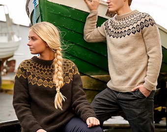 Icelandic Sweater TINDAFELL Autumn Unisex Norwegian Pure Wool Fair Isle Lopi Lopapeysa Norway Nordic Hand Knit Scandinavian Yoke Jumper