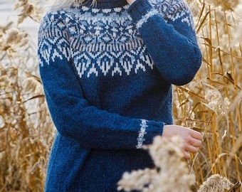 Icelandic Wool Sweater ICEBERG ~Fair Isle Lettlopi Sweater~Lopi Wool Fall Pullover~Nordic Pure Wool Lopapeysa-Made to Order