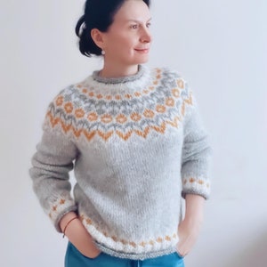 RIDDARI Nordischer PulloverIsländischer Woll-SkipulloverStrickpullover im skandinavischen StilLopapeysa zum WandernGemütlicher Pullover im Fair-Isle-Stil-Größe S Bild 1