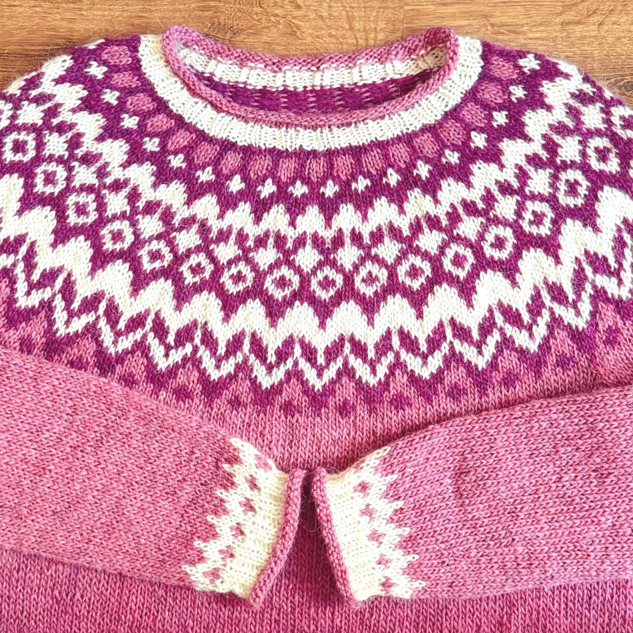 Pink Riddari Icelandic Lettlopi Wool Sweater, Hand Knit Nordic