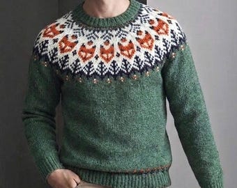 Men's Fox Sweater, Icelandic Hand-knitted Lettlopi Wool Lopapeysa