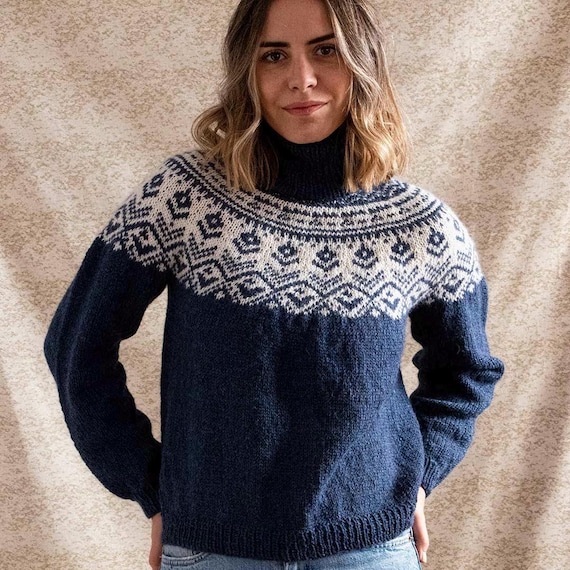 Pull islandais MONTAGNE Pure laine pour femme Fair Isle Loapeysa
