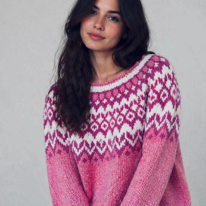 Pink Riddari Icelandic Lettlopi Wool Sweater, Hand Knit Nordic