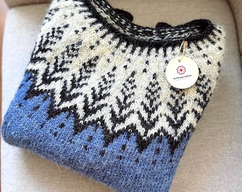 Maglione islandese in lana, Lopapeysa nordico lavorato a mano norvegese, maglione Fair Isle scandinavo, autentico pullover Lettlopi, Vintersol floreale