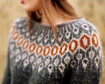 Hand Knit Icelandic Lopi Sweater, Nordic Fair Isle Jumper, Lettlopi Pullover, Telja Autumn Sweater