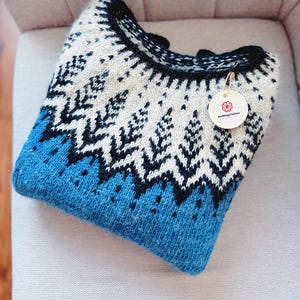 Icelandic Wool Sweater VINTERSOL Womens Scandinavian Fair Isle Lopi Wool Pullover Nordic Norwegian Hand Knit Lopapeysa Norway Gift Jumper