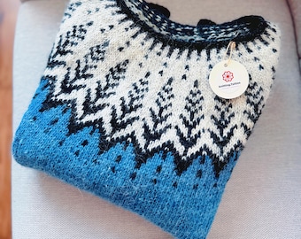 Icelandic Wool Sweater VINTERSOL Womens Scandinavian Fair Isle Lopi Wool Pullover Nordic Norwegian Hand Knit Lopapeysa Norway Gift Jumper