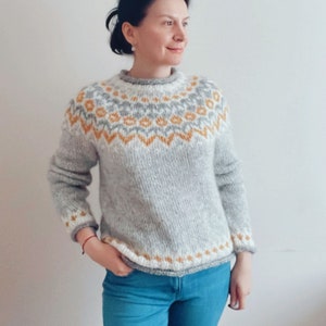 RIDDARI Nordischer PulloverIsländischer Woll-SkipulloverStrickpullover im skandinavischen StilLopapeysa zum WandernGemütlicher Pullover im Fair-Isle-Stil-Größe S Bild 4