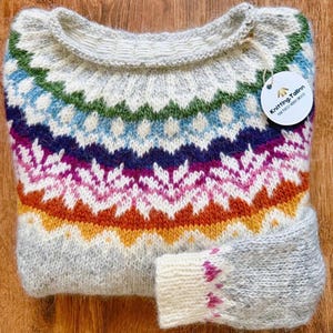 Icelandic Lopapeysa AFMAELI Womens Jumper Fair Isle Floral Nordic Wool Hand Knit Pullover Iceland Lopi Scandinavian Gift Norwegian Sweater