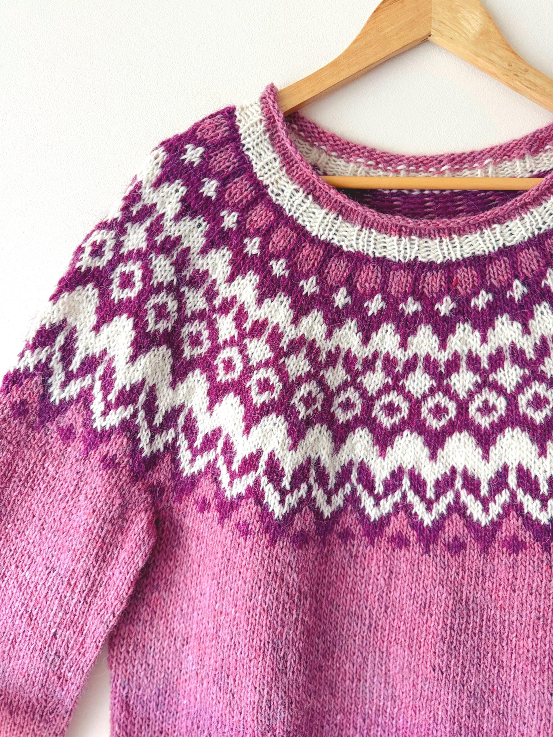 Pink Riddari Icelandic Lettlopi Wool Sweater, Hand Knit Nordic