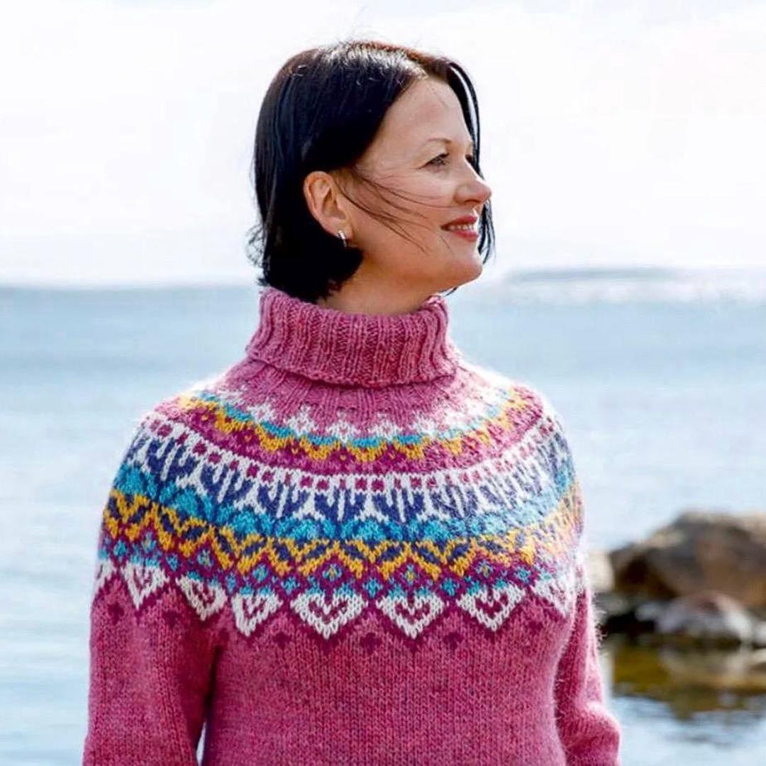 Pink Nordic Sweater SIRIUS Womens Icelandic Wool Turtleneck