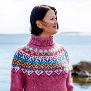 Pink Nordic Sweater SIRIUS Womens Icelandic Wool Turtleneck