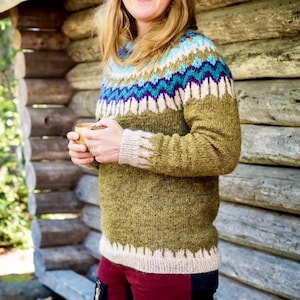 Autumn Icelandic Sweater TERRA Golden Nordic Wool Lopapeysa Fair Isle Scandinavian Hand knit Pullover Lopi Womens Jumper Norwegian Sweater