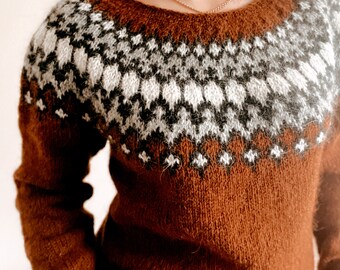 Made to Order-TREYSTA Icelandic Sweater Lopapeysa Nordic Cozy Warm Pure Wool Fair Isle Pullover Hand knit Scandinavian Outdoor Nature Jumper