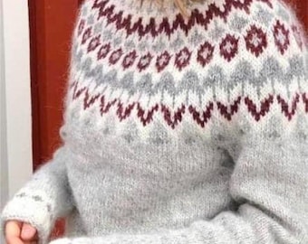 Womens Icelandic Sweater RIDDARI Nordic Eco Wool Jumper Scandinavian Ski Norwegian Iceland Lopapeysa Hand Knit Fair Isle Lopi Gift Sweater