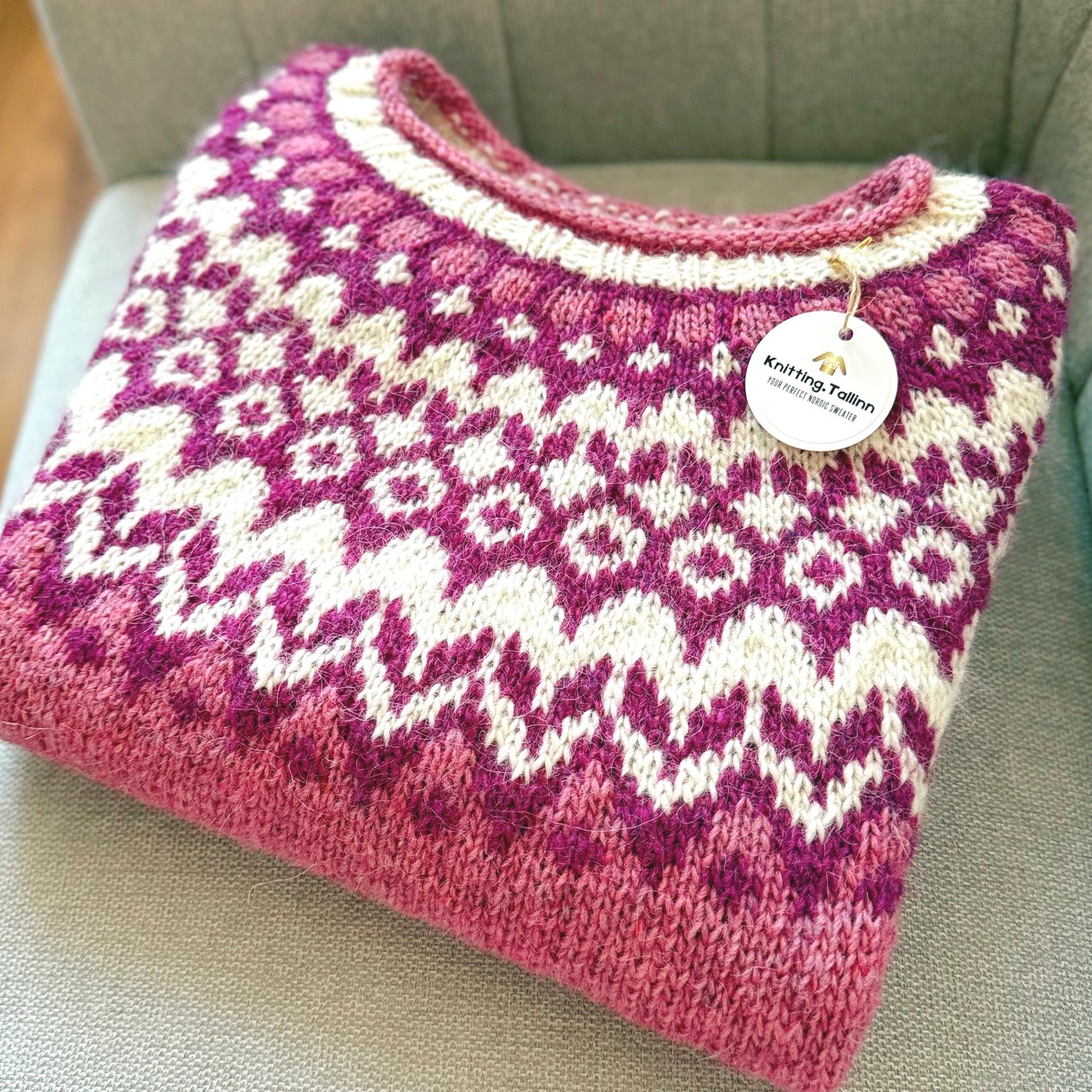 Pink Riddari Icelandic Lettlopi Wool Sweater, Hand Knit Nordic