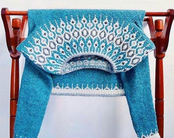 Fair Isle Sweater TELJA Icelandic Womens Glacier Blue Eco Wool Pullover Nordic Lopi Hand knit Scandinavian Lopapeysa Norwegian Jumper