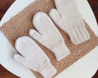 White Finnish Wool Hand Knitted Mittens Chunky Winter Nordic Unisex Mens Womens Ski Warm Cozy Christmas Gift fot Him for Her Ready to Ship