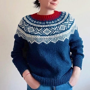 Jersey de lana Lettlopi islandés Marius, auténtico jersey nórdico Lopapeysa tejido a mano, jersey Fair Isle escandinavo, jersey Lopi de estilo noruego