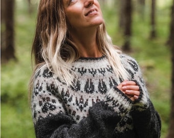 Womens Icelandic Sweater SLÓDIR Norway Hand Knit Norwegian Wool Pullover Scandinavian Nordic Lopapeysa Fair Isle Jumper Gift for Her