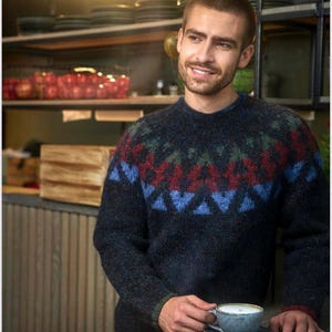 Icelandic Hand Knit Fair Isle Sweater for Men Nordic Lopi Wool Iceland Lopapeysa Scandinavian Hand Knit Norway Jumper Norwegian Gift for Men