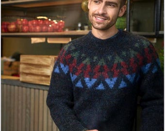 Icelandic Hand Knit Fair Isle Sweater for Men Nordic Lopi Wool Iceland Lopapeysa Scandinavian Hand Knit Norway Jumper Norwegian Gift for Men