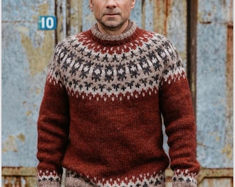 Men's Icelandic Hand Knit Scandinavian Sweater Nordic Wool Fair Isle Lopapeysa HRAGLANDI Norway Lopi Norwegian Sweater for Men Gift for Him
