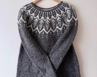 Icelandic Sweater ALTHEDA Womens Nordic Wool Jumper Fair Isle Pullover Hand knit Scandinavian Lopapeysa Norwegian Floral Norway Gift for Her