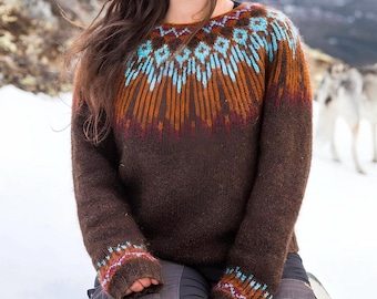 Icelandic Sweater HOPI Womens Fair Isle Norwegian Nordic Lopapeysa Pullover Scandinavian Wool Norway Hand Knit Linka Neumann Jumper