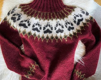 Icelandic Sweater Turtleneck WILDERNESS Womens Norway Wool Norwegian Hand knit Fair Isle Scandinavian Nordic Lopapeysa Linka Neumann Jumper