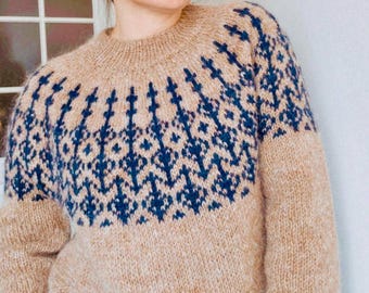Icelandic Sweater MAY Autumn Womens Wool Fair Isle Sweater Lopapeysa Nordic Pullover Hand Knit Scandinavian Custom Knit Sweater Gift for Her
