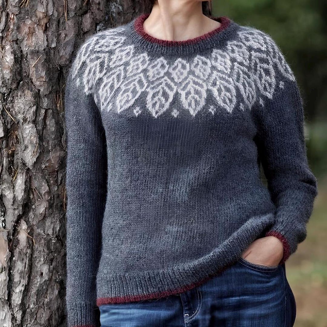 Maglione islandese grigio scuro da donna FOREST Fair Isle Lopi Eco