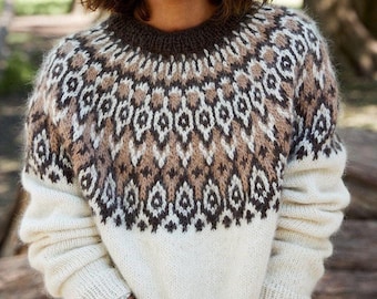 Icelandic Sweater Lopapeysa KIURU Womens Jumper Fair Isle Nordic Wool Hand Knit Pullover Iceland Lopi Scandinavian Gift Norwegian Sweater