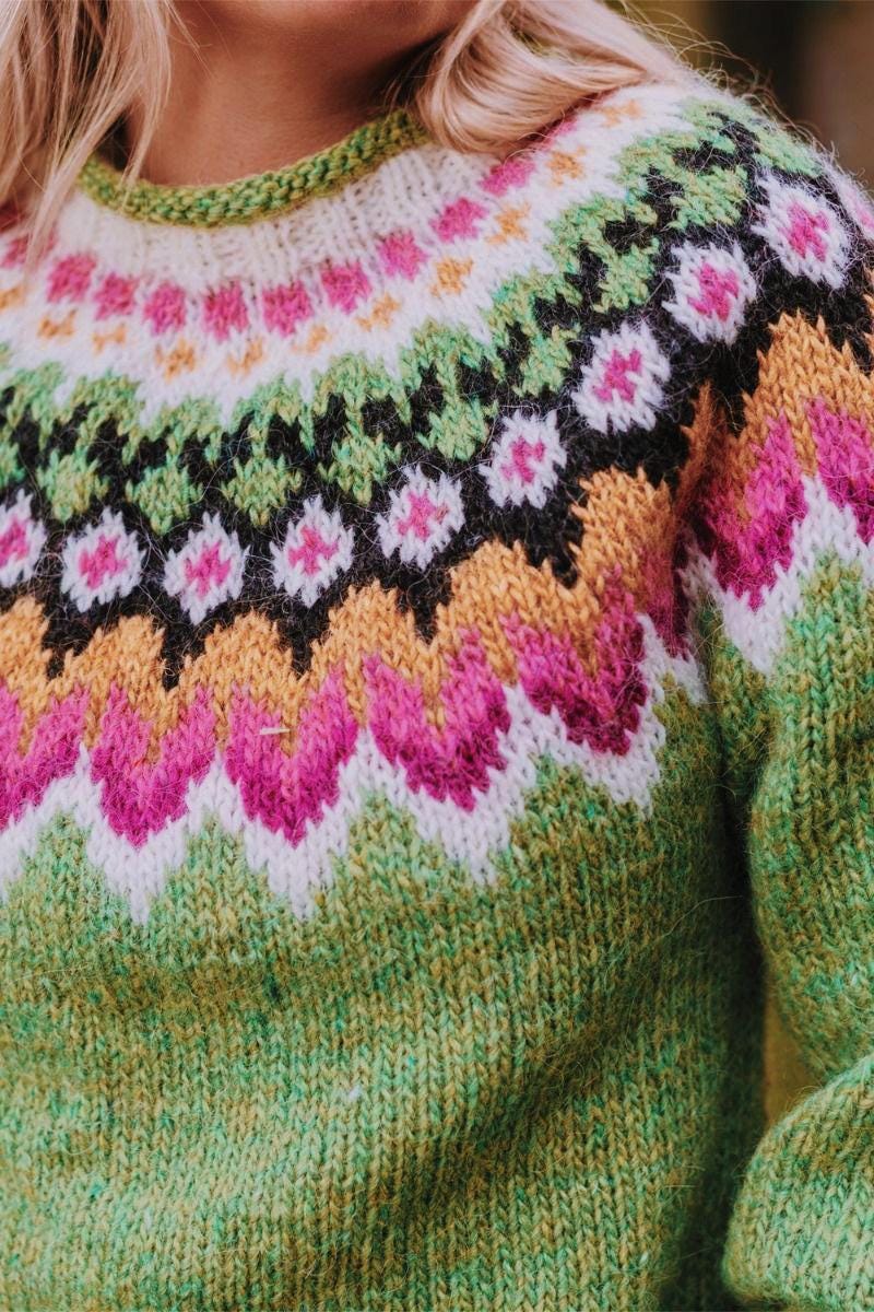 Green Icelandic Wool Sweater~nordic Lopapeysa Sweater Green Icelandic Wool Sweater~nordic Lopapeysa Sweater