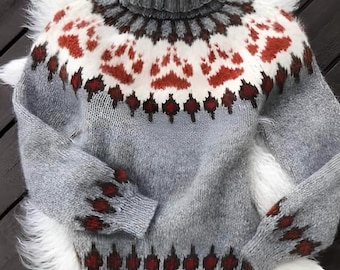 Maglione a collo alto in lana islandese Alafosslopi, modello Wilderness, lavorato a mano, stile nordico Lopapeysa, maglione scandinavo, pullover norvegese